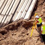 two surveyors measuring at site